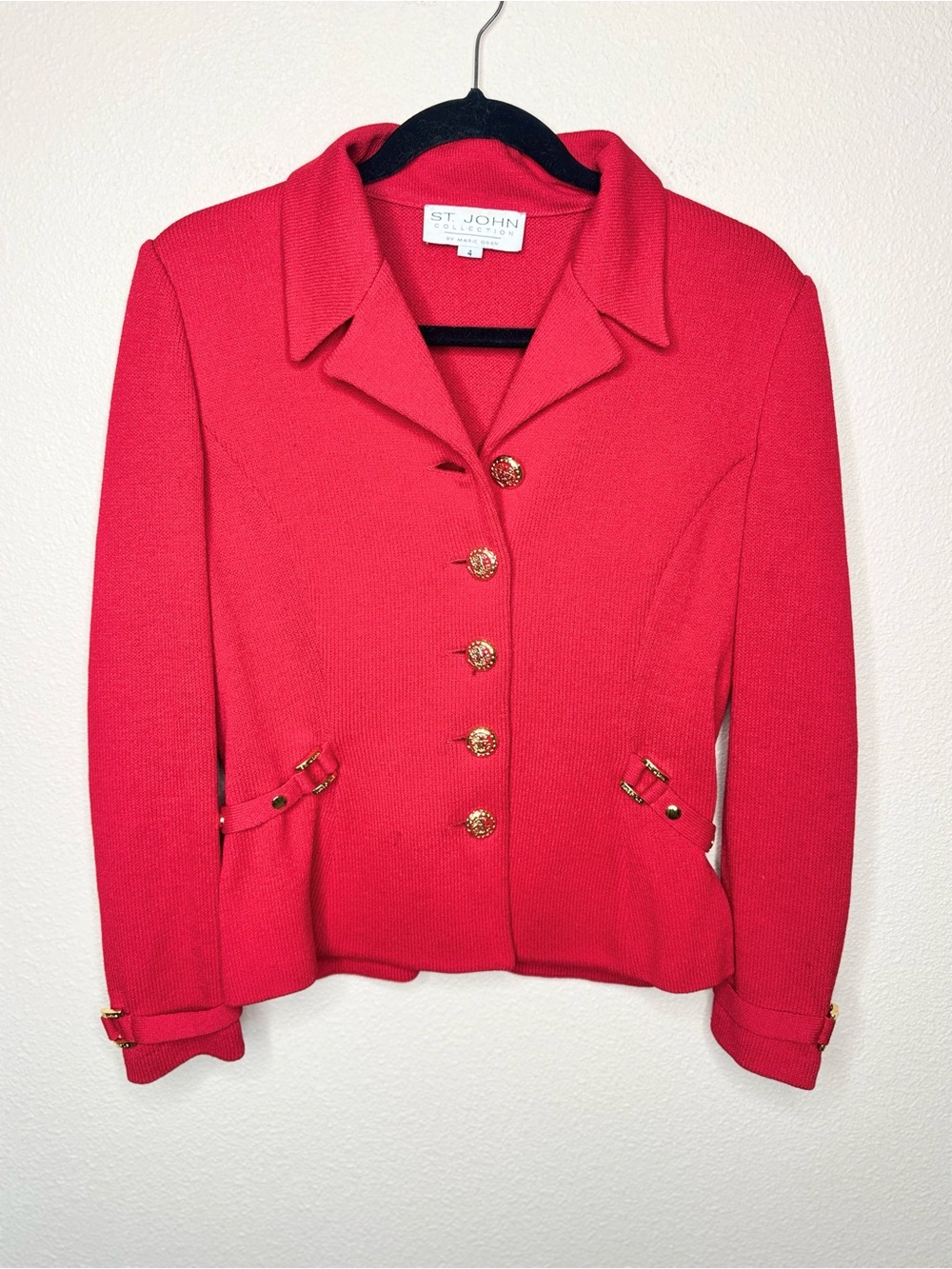 St. john knit red jacket with gold and red buttons size 4